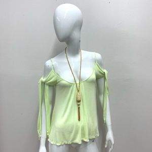 NWOT, Free People Believe Me Cold Shoulder Top in Lime Green